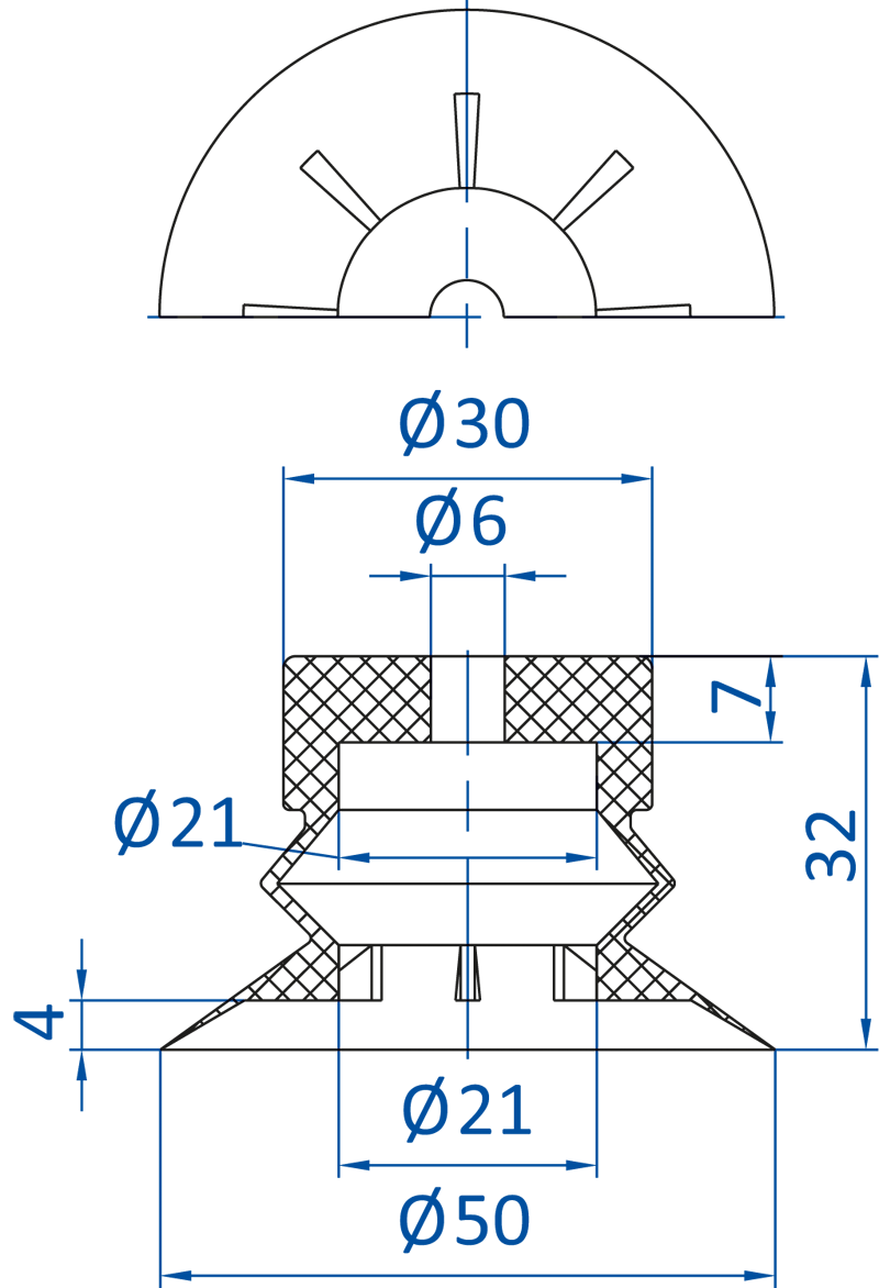 Размеры сильфонной вакуумной присоски FIPA серии SBF-A 23.050.143.png